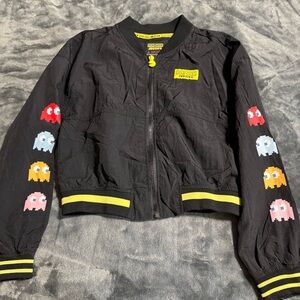 Justice Pac-Man Jacket Girls L (12/14) 1980 Retro Gamer Bomber Zip Up Ghosts